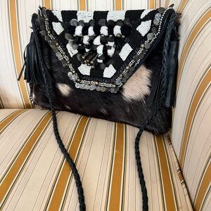 Handcrafted Black & White Embellished Crossbody Bag